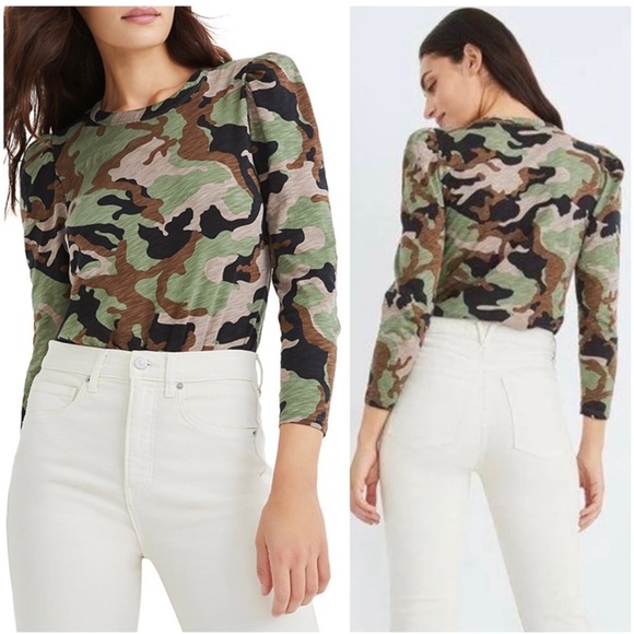 Veronica Beard Porter Puff Sleeve Camo Tee - Picture 1 of 5